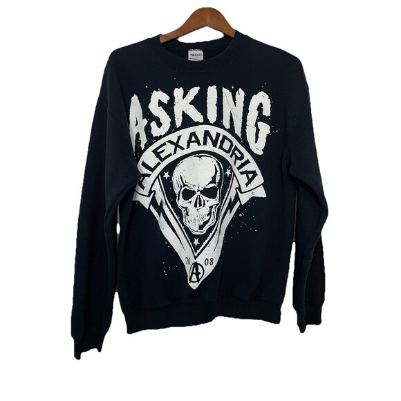 Asking Alexandria Skull Logo Crewneck Sweatshirt Black Medium Gildan Heavyweight - Picture 1 of 4